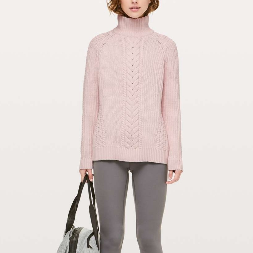 Lululemon Bring The Cozy Cable Knit Turtleneck in Misty Pink
